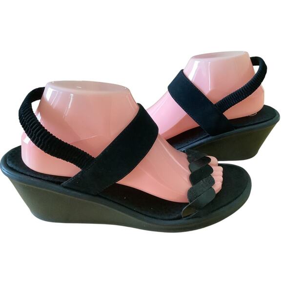 SKECHERS BLACK MEMORY FOAM SLINGBACK WEDGE SANDALS 11 NWOB - Picture 6 of 9